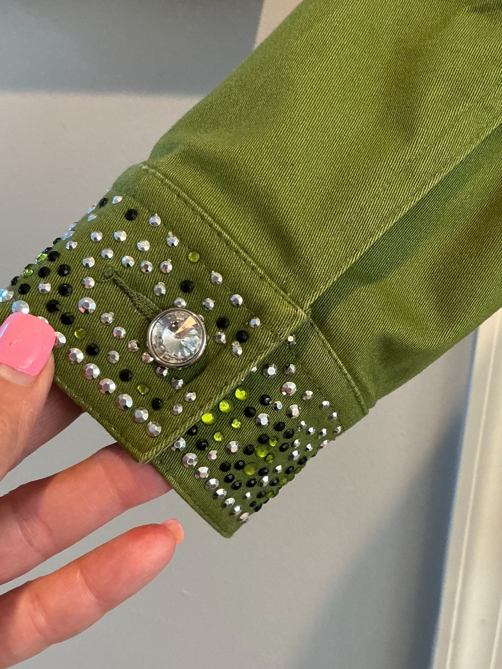 Quaker Factory Kiwi Green Crystal Embellished Festival Dolly Cowgirl Jacket XS - Picture 9 of 11